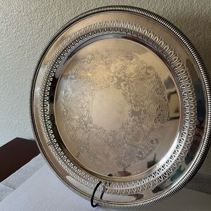 vintage antique WM Rogers, silver plated round tray 121/2”
